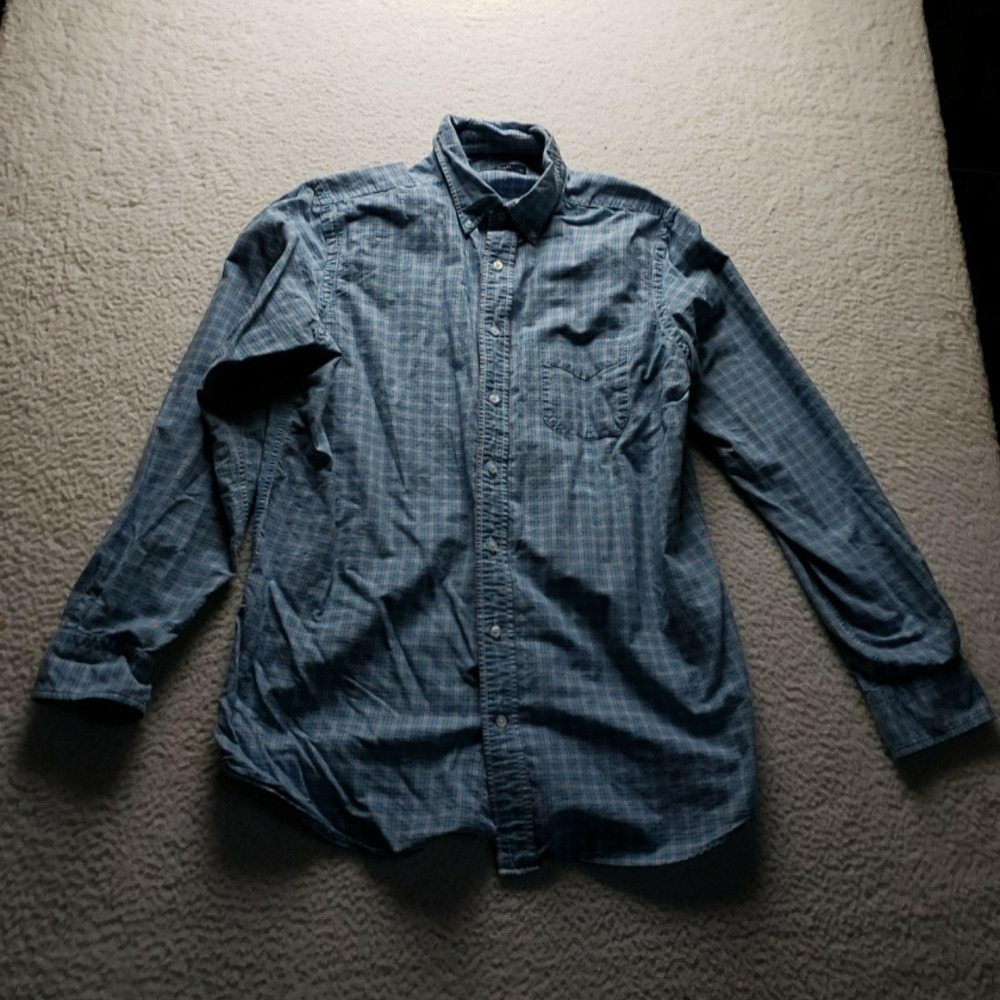 Cremieux Shirt Mens LT Blue Plaid Long Sleeve 100% Cotton Button-Down Casual
